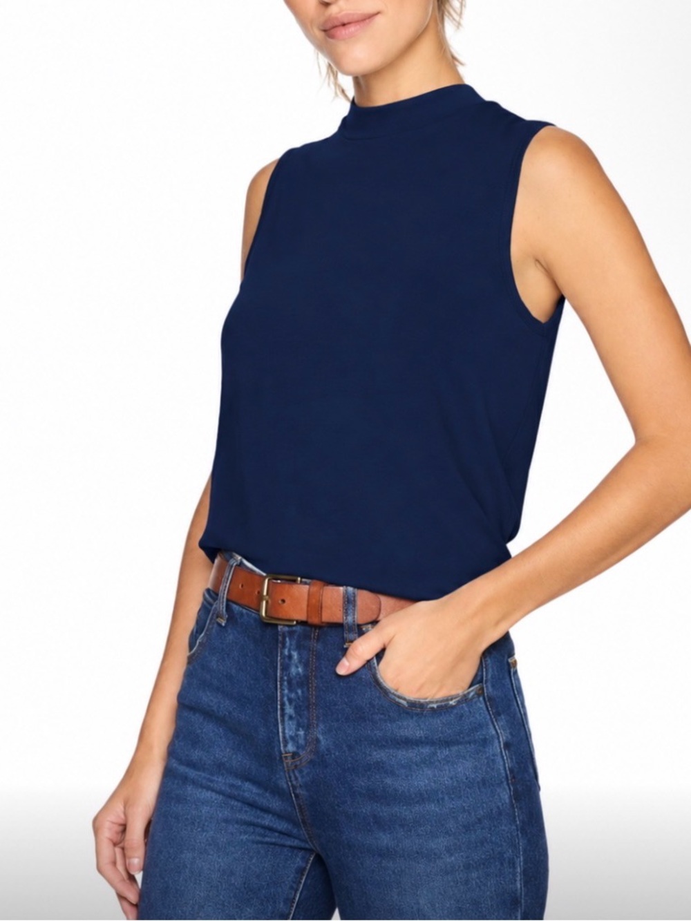 Daily Ritual Navy Muscle Jersey Knit Mock Neck Tank Top 2X